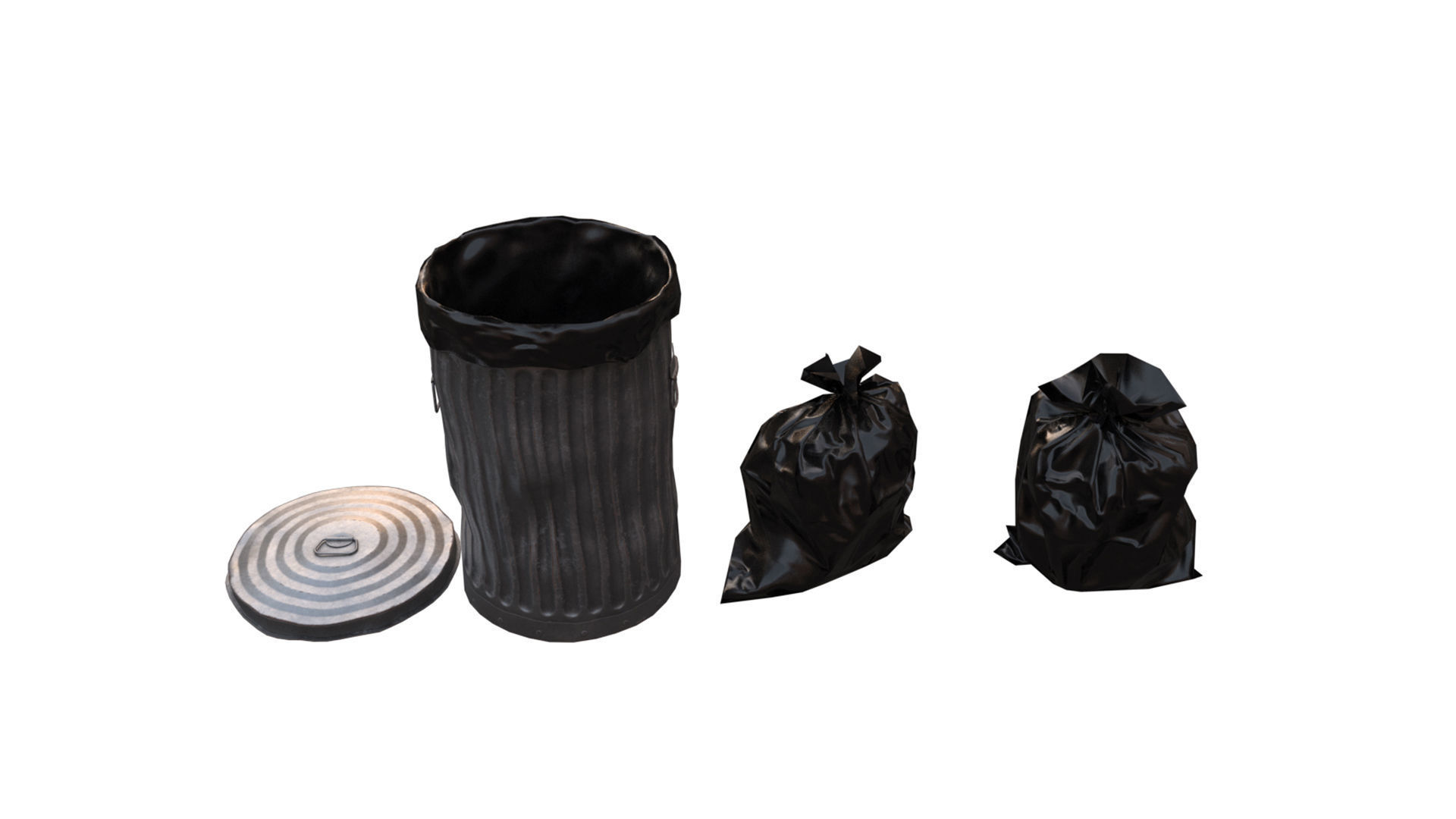 Trash bin and garbage Low-poly 3D model_3