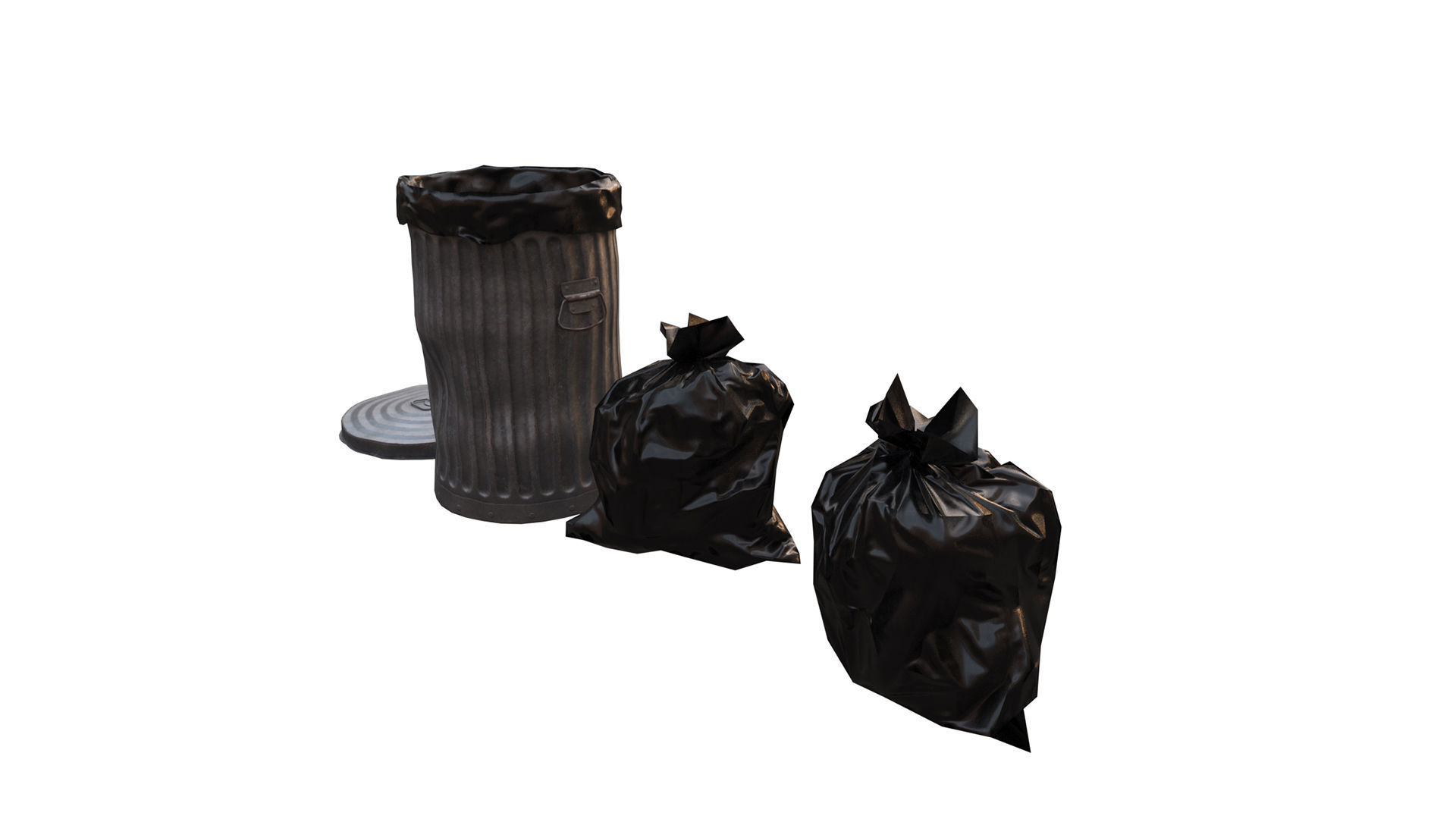Trash bin and garbage Low-poly 3D model_5
