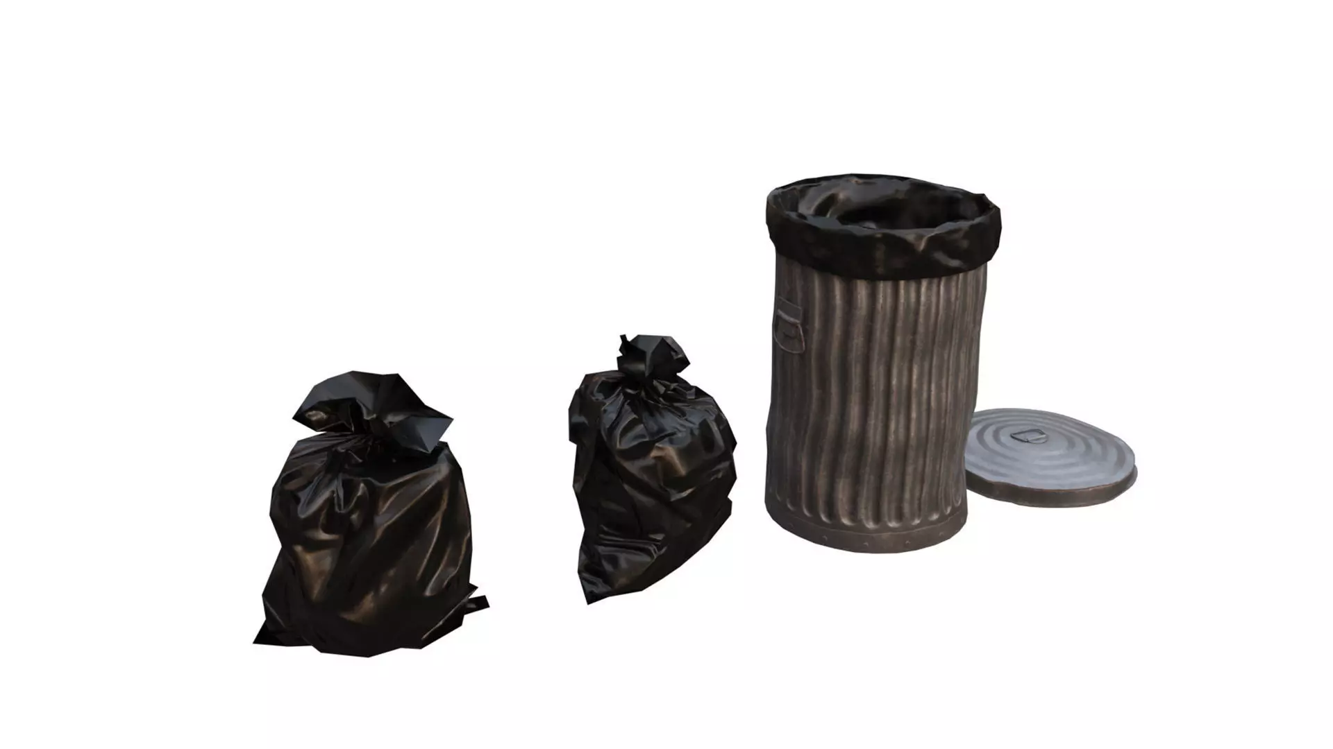 Trash bin and garbage Low-poly 3D model_0