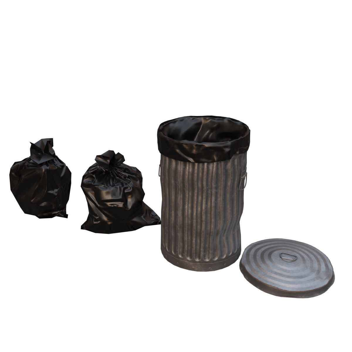 Trash bin and garbage Low-poly 3D model_2