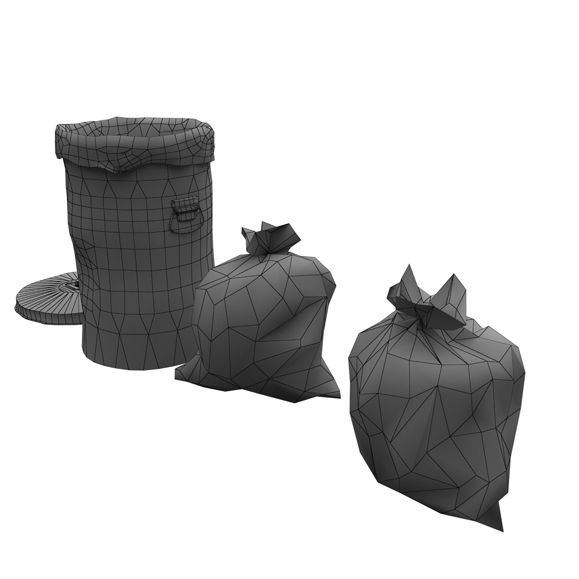 Trash bin and garbage Low-poly 3D model_9
