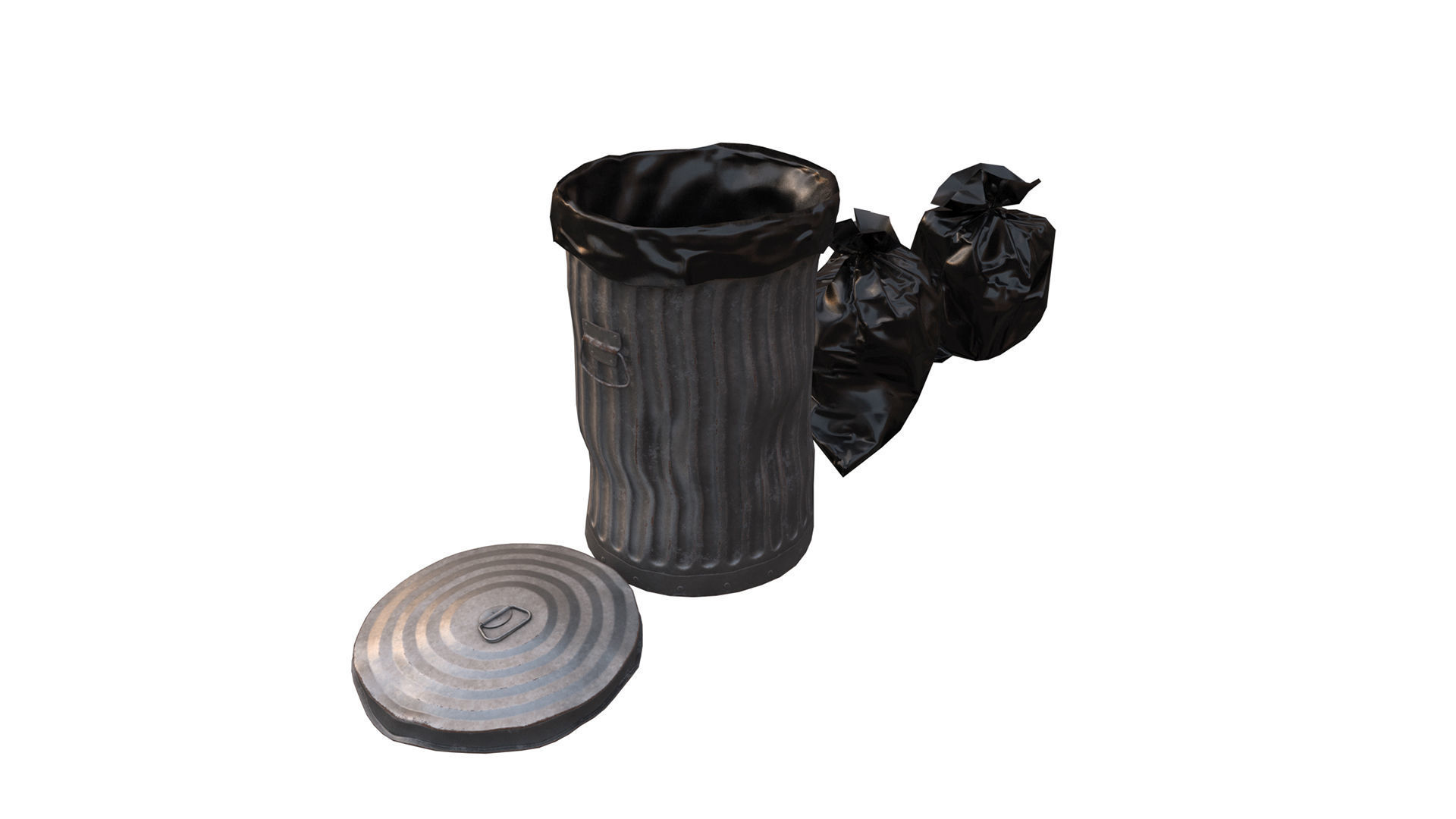 Trash bin and garbage Low-poly 3D model_4