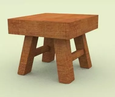 Wooden Stool Low-poly 3D model_0