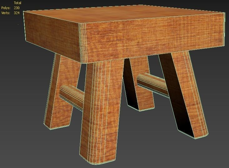 Wooden Stool Low-poly 3D model_3