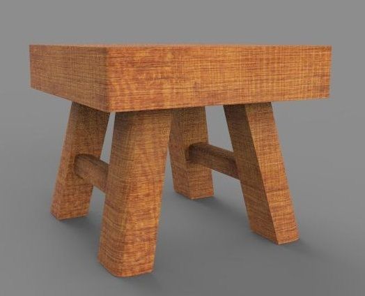 Wooden Stool Low-poly 3D model_2