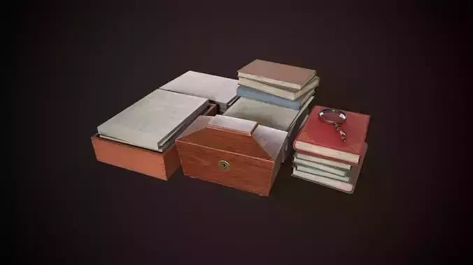 Different decor Papper Books Box Magnifier Model set Low-poly 3D model