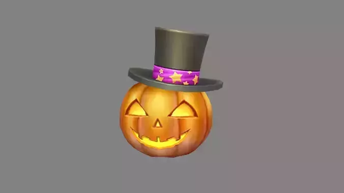 Cartoon smiley pumpkin lantern wearing gentleman hat - halloween Low-poly 3D model