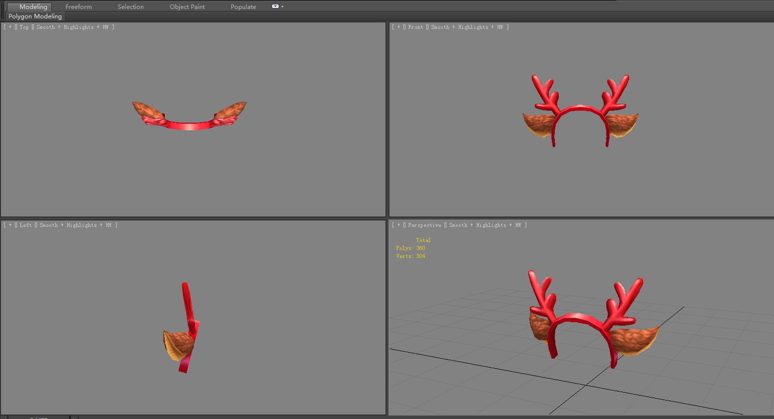 Cartoon elk antlers decoration - Hair band Low-poly 3D model_3