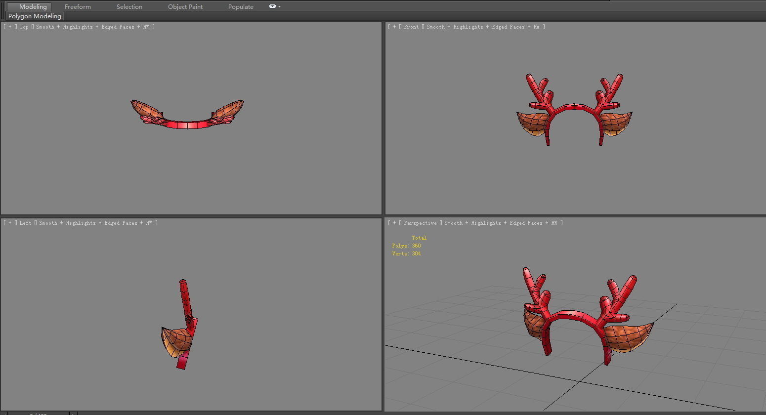 Cartoon elk antlers decoration - Hair band Low-poly 3D model_4