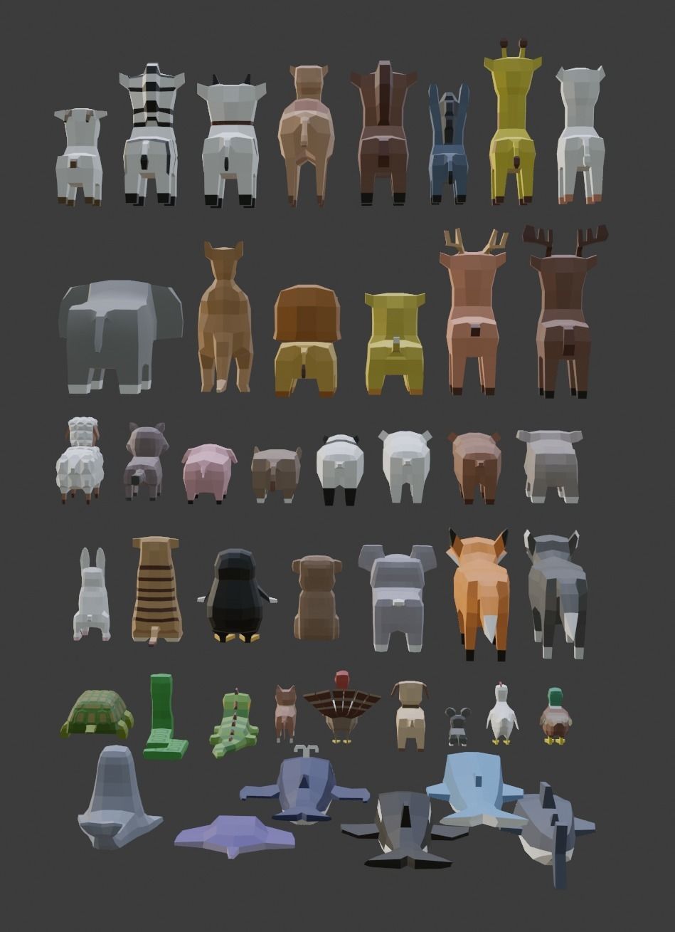 Low poly animals set animal characters Low-poly 3D model_2