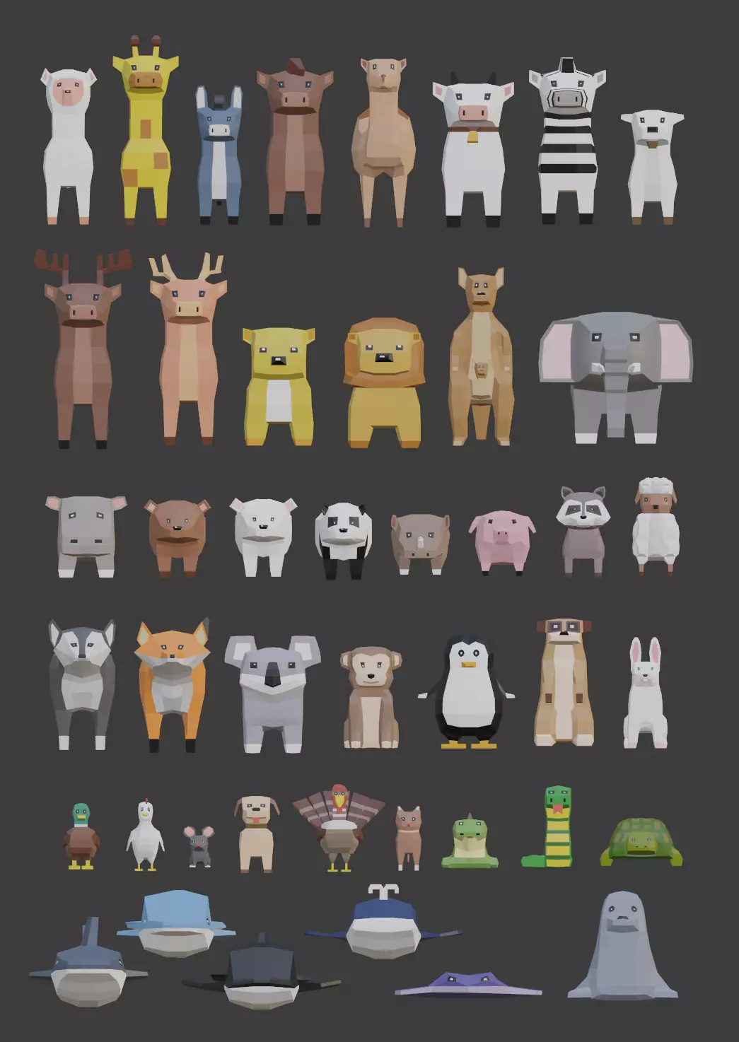 Low poly animals set animal characters Low-poly 3D model_0