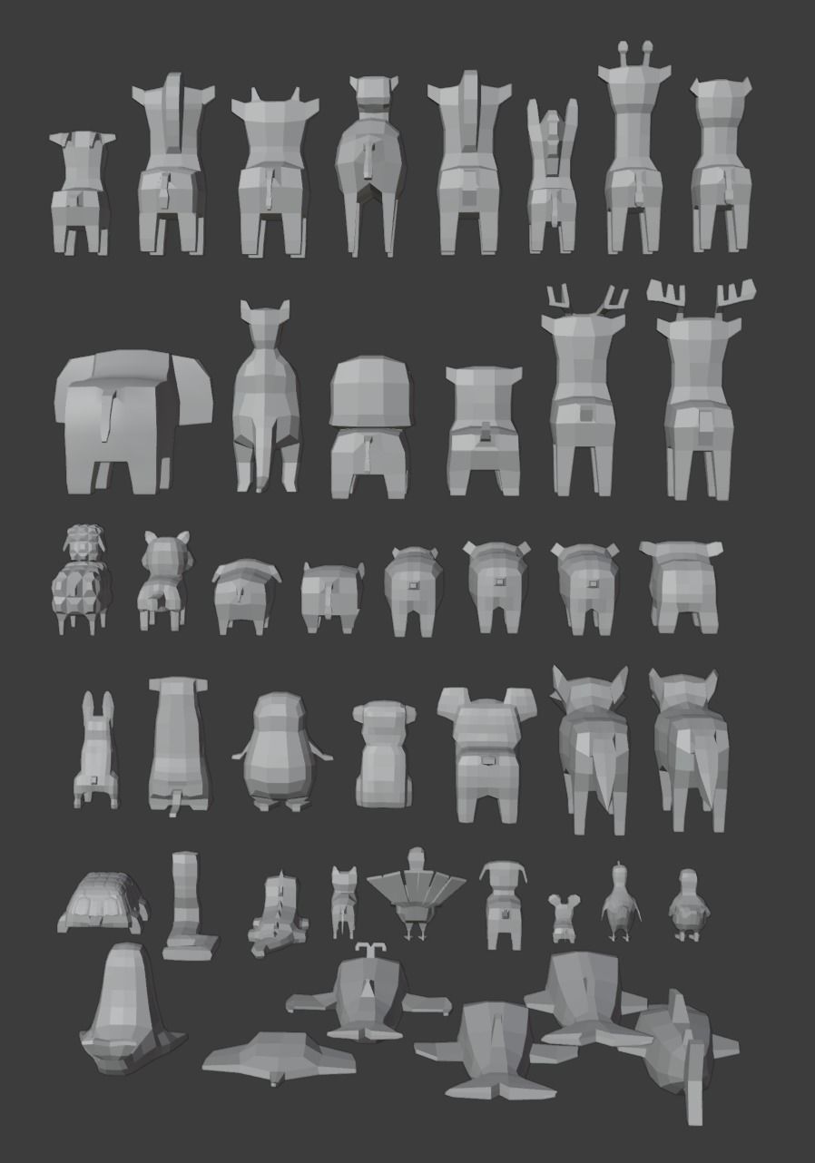 Low poly animals set animal characters Low-poly 3D model_6