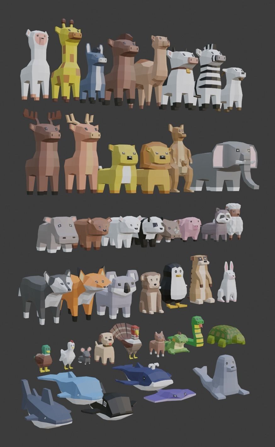 Low poly animals set animal characters Low-poly 3D model_1