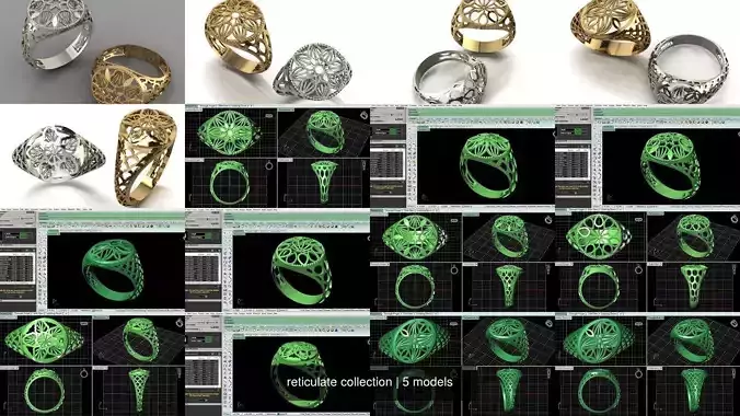 reticulate collection ring in gold and silver