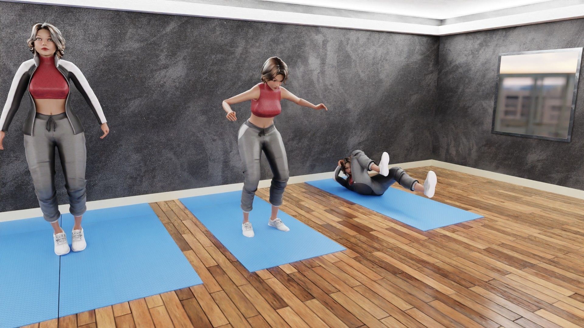 Aerobic exercises animations Low-poly 3D model_3