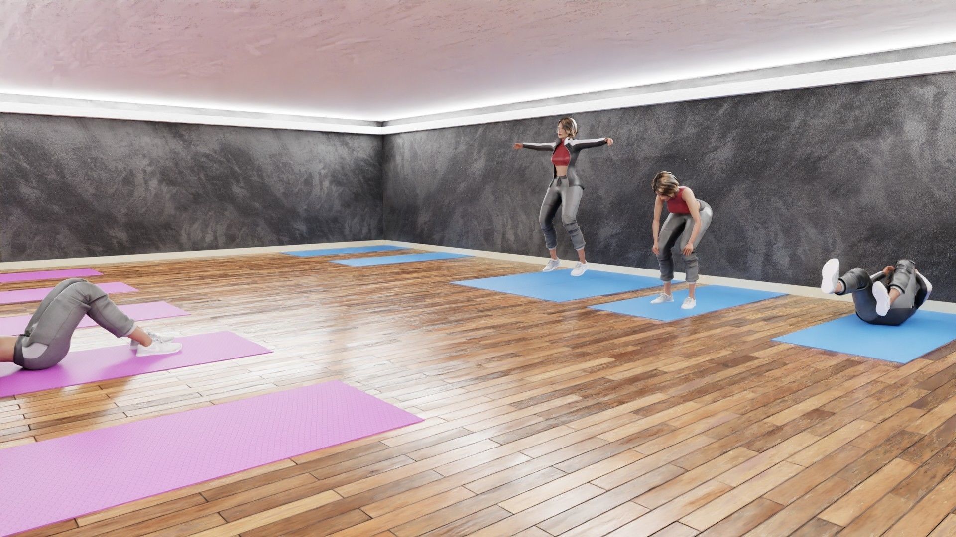 Aerobic exercises animations Low-poly 3D model_5