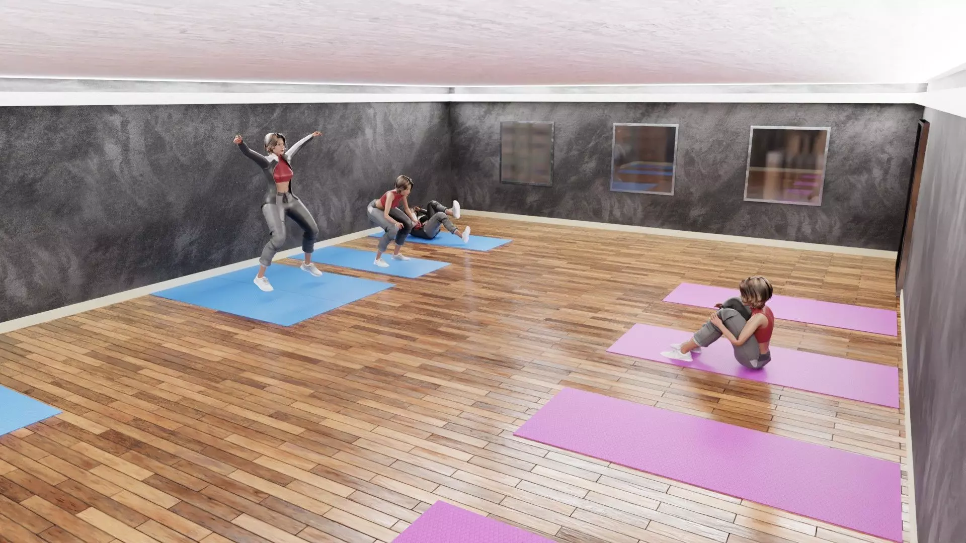 Aerobic exercises animations Low-poly 3D model_0