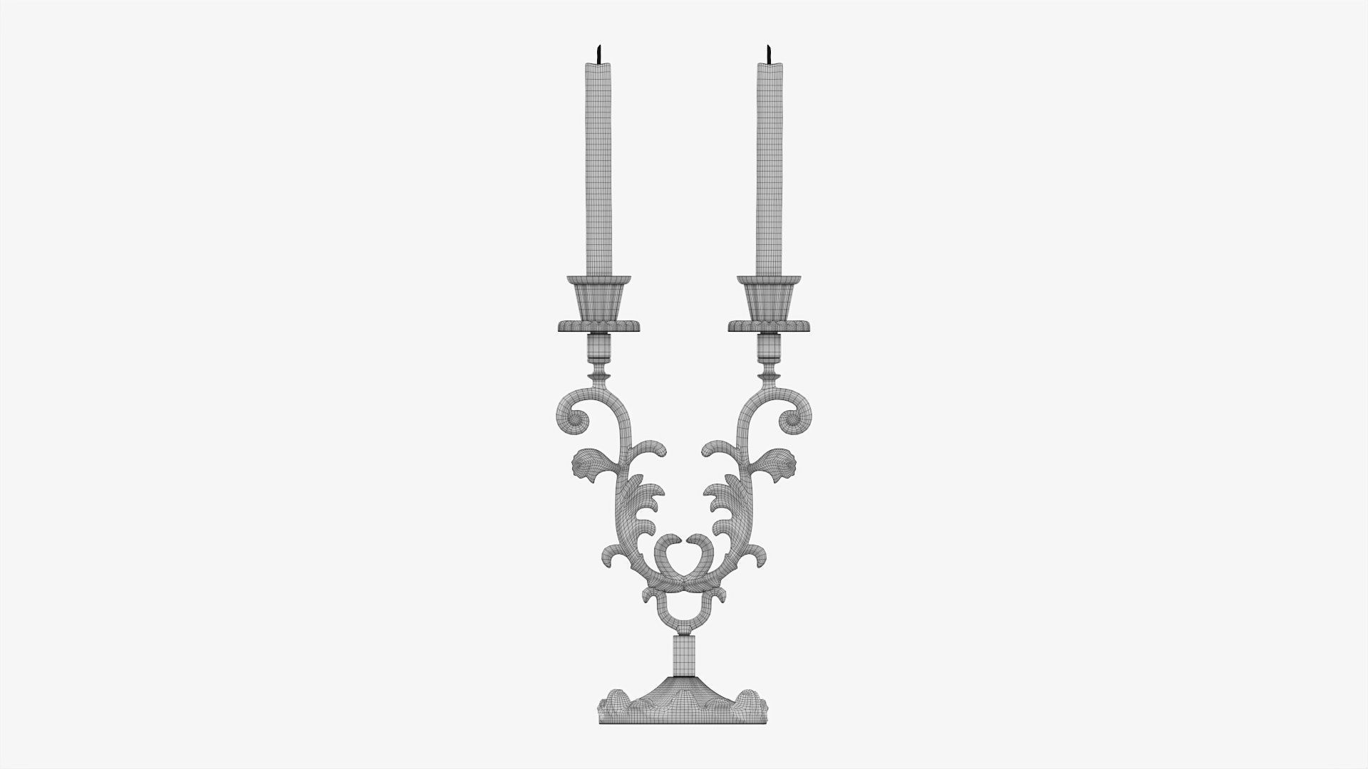 Candlestick with candles antique 03 3D model_9