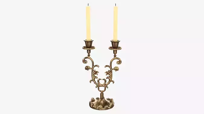 Candlestick with candles antique 03 3D model