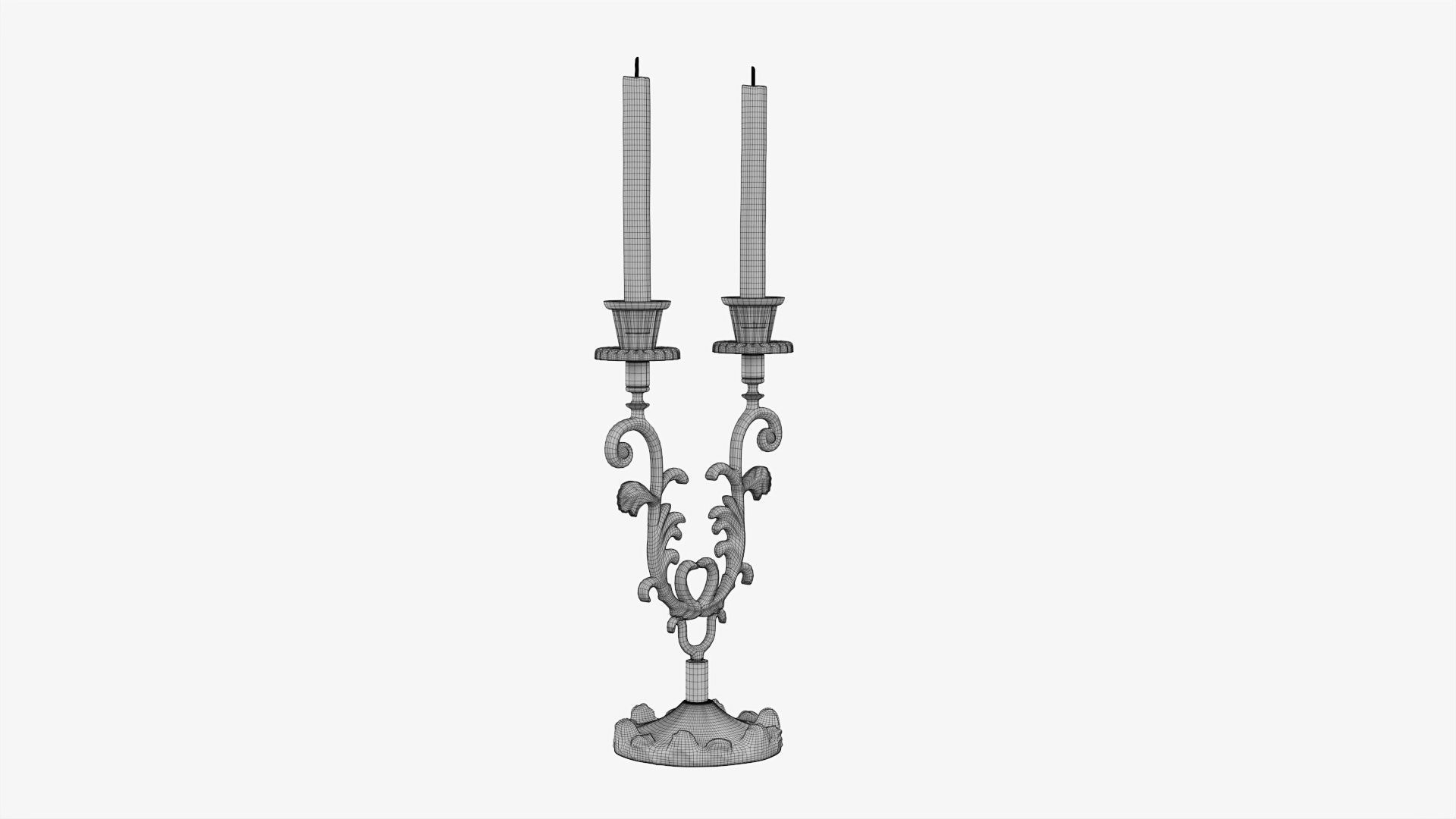 Candlestick with candles antique 03 3D model_7