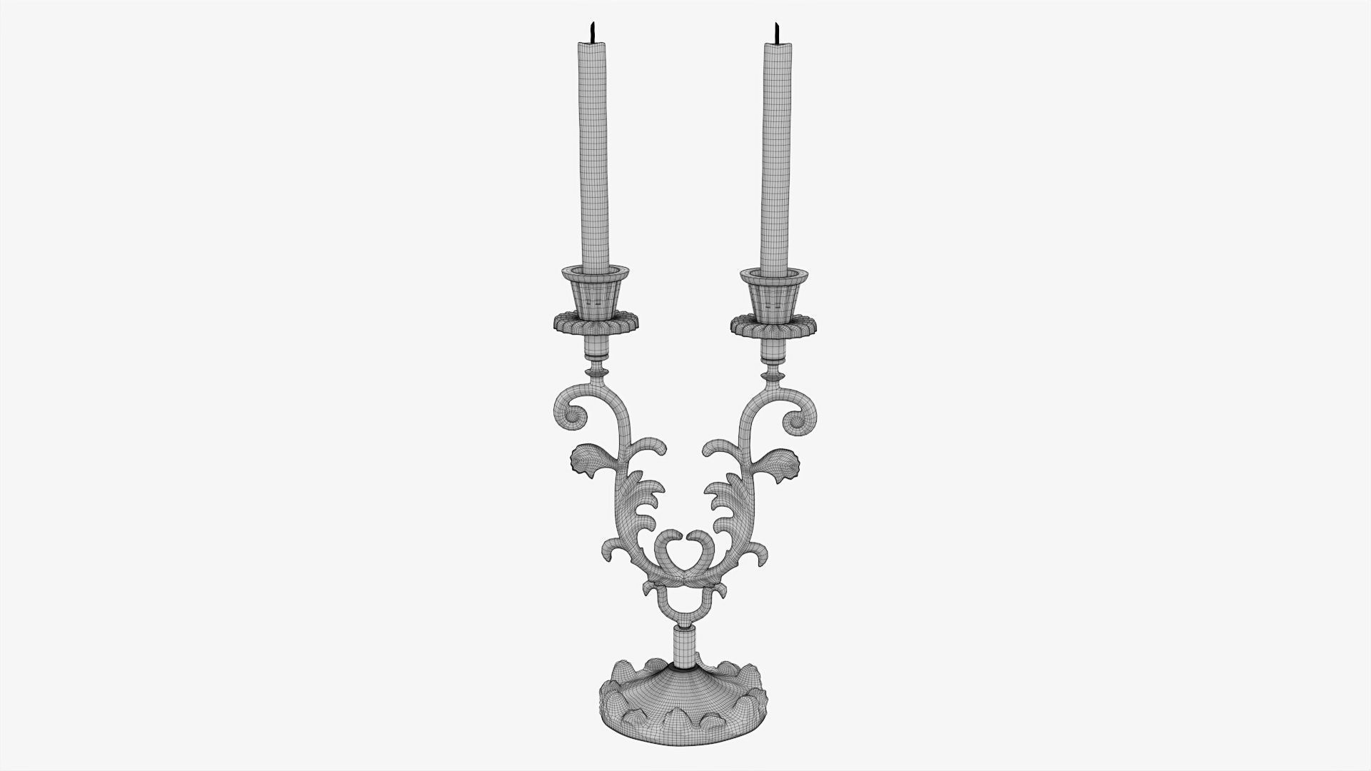 Candlestick with candles antique 03 3D model_6