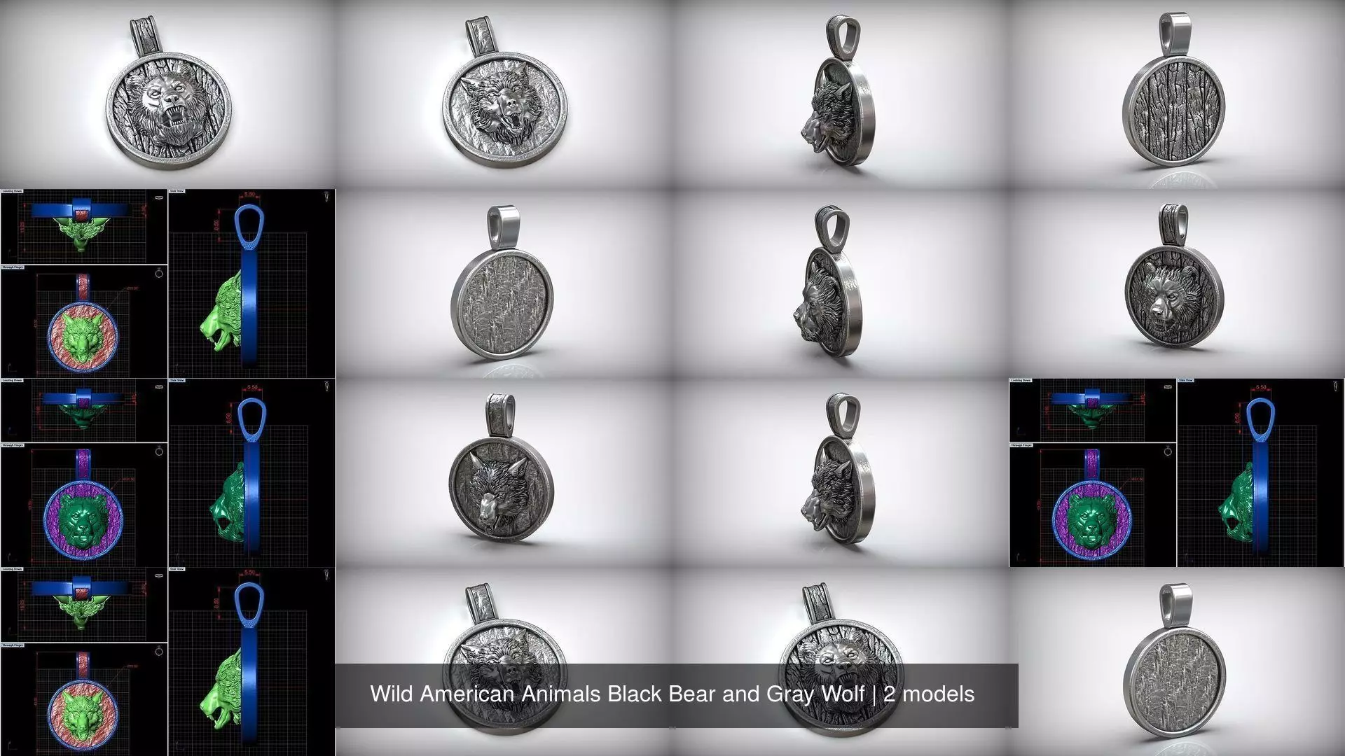 Wild American Animals Black Bear and Gray Wolf 3D Model Collection_1