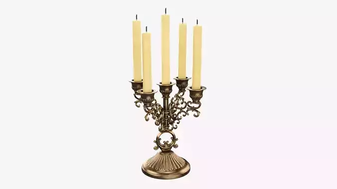 Candlestick with candles antique 04 3D model