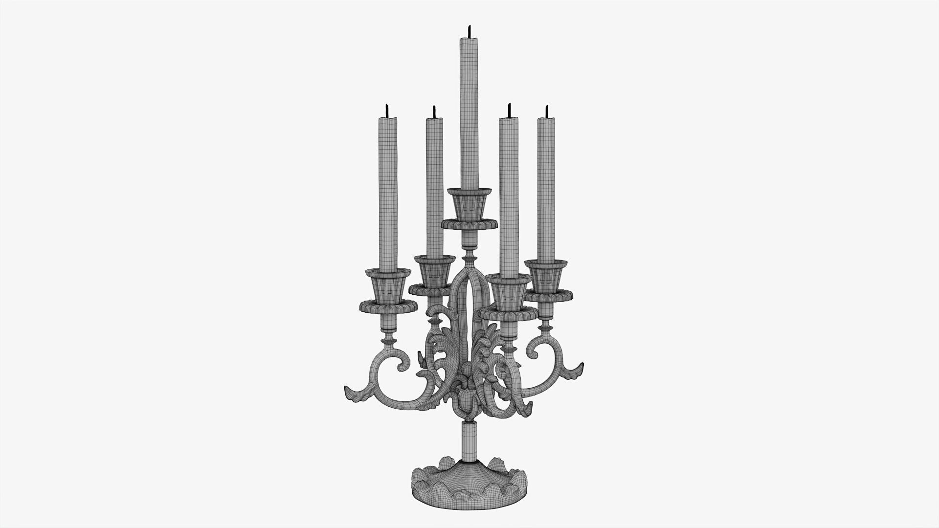 Candlestick with candles antique 05 3D model_6