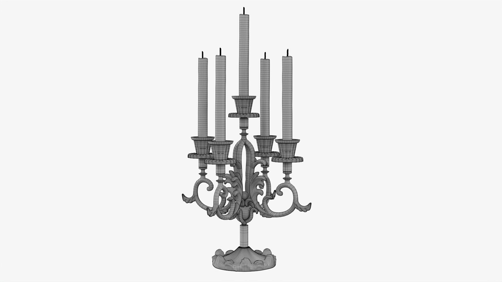 Candlestick with candles antique 05 3D model_7