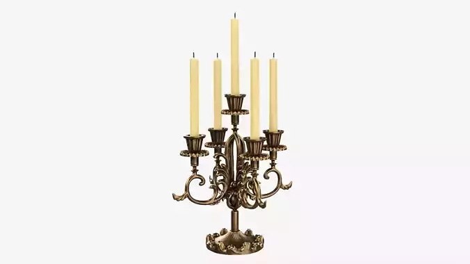 Candlestick with candles antique 05 3D model