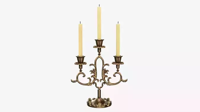Candlestick with candles antique 06 3D model