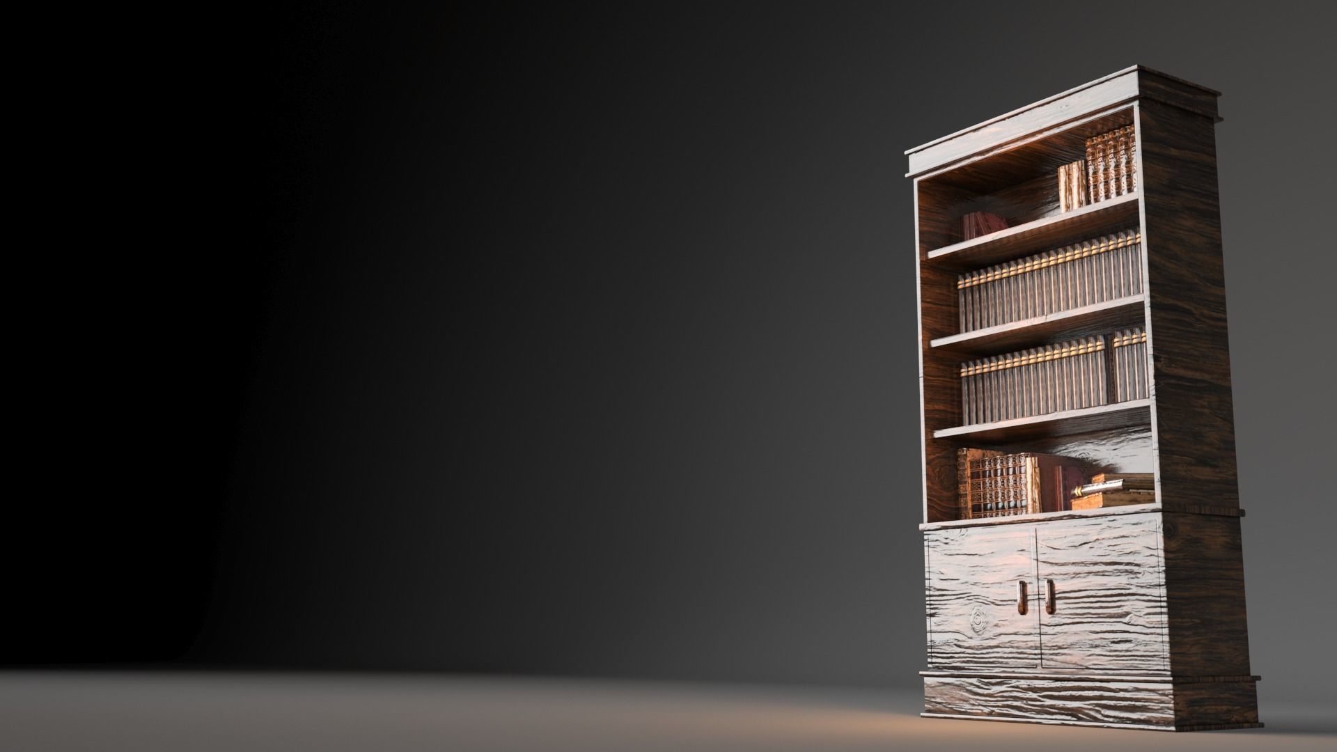 Bookcase wooden Low-poly 3D model_11