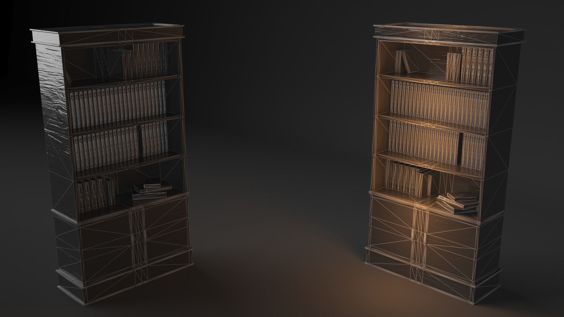 Bookcase wooden Low-poly 3D model_1