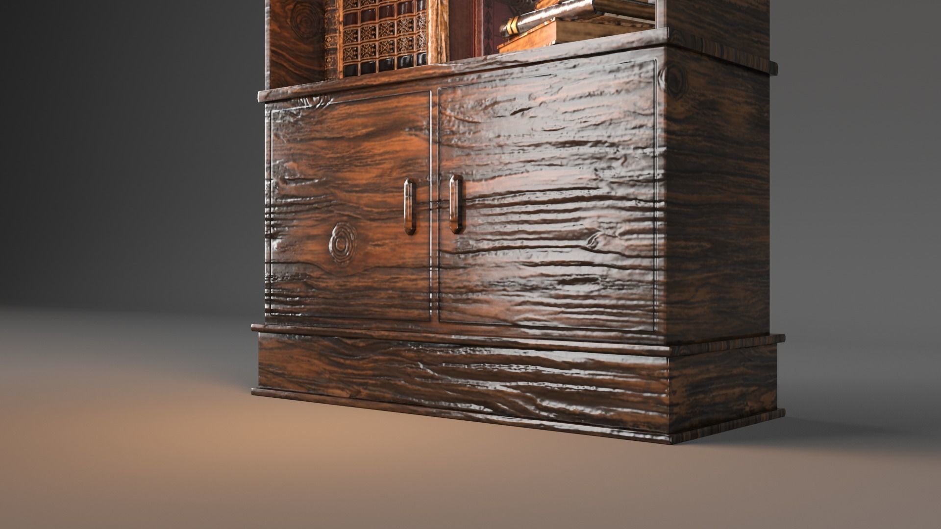 Bookcase wooden Low-poly 3D model_7