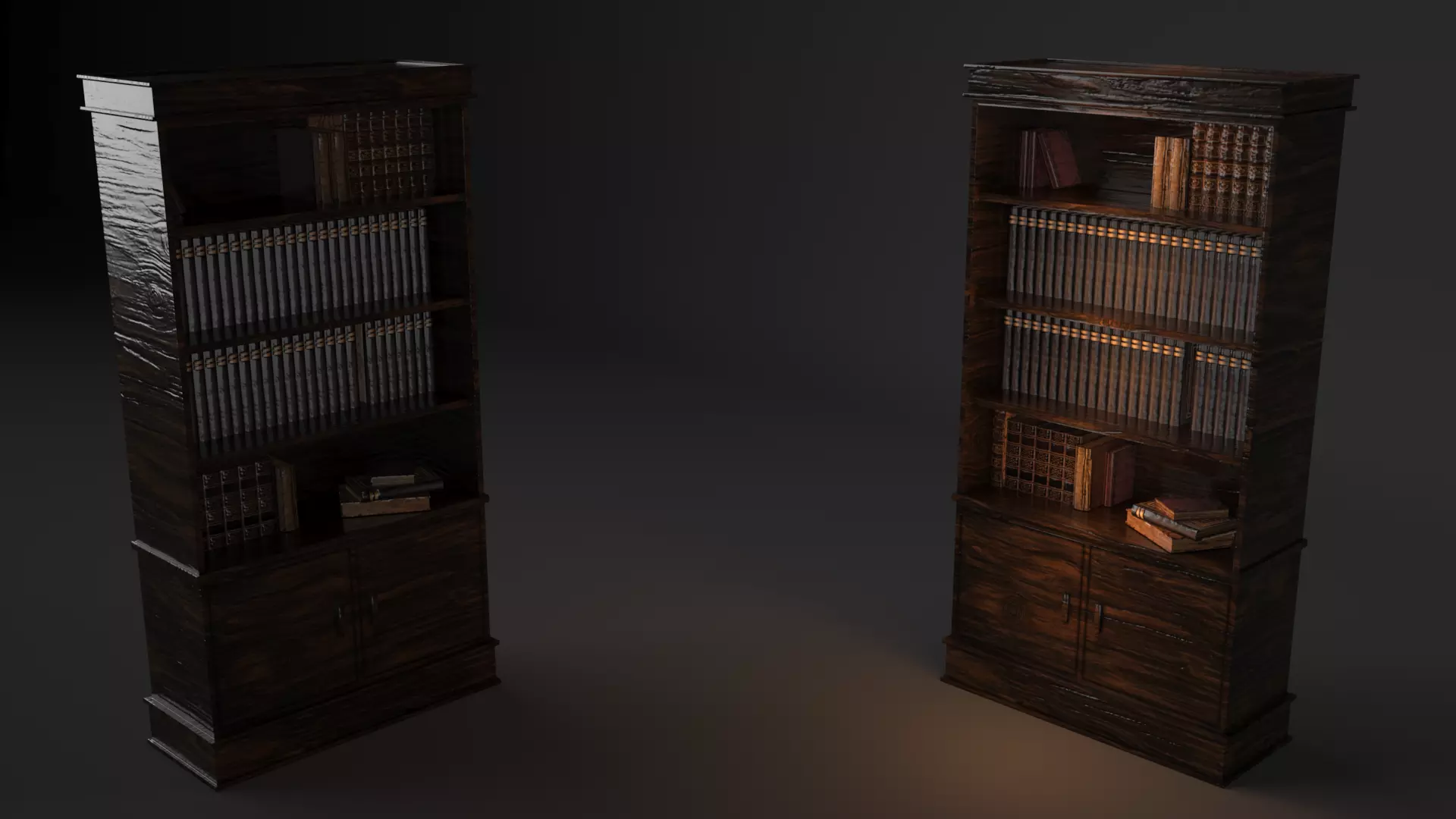 Bookcase wooden Low-poly 3D model_0