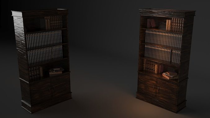Bookcase wooden Low-poly 3D model