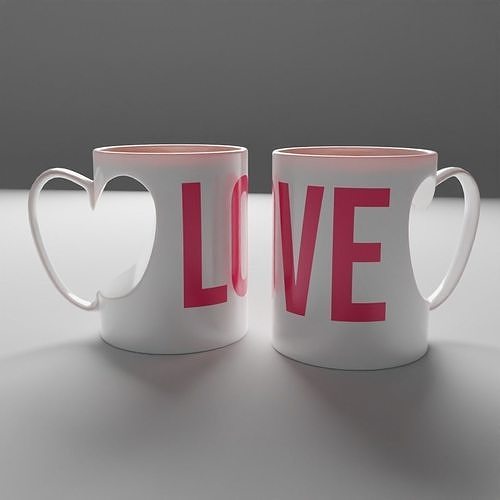 MUG Cup with love shape cut for Your Logo Low-poly 3D model