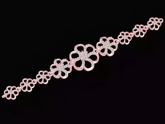 Luxury Floral Diamond Bracelet 3D Model 2442