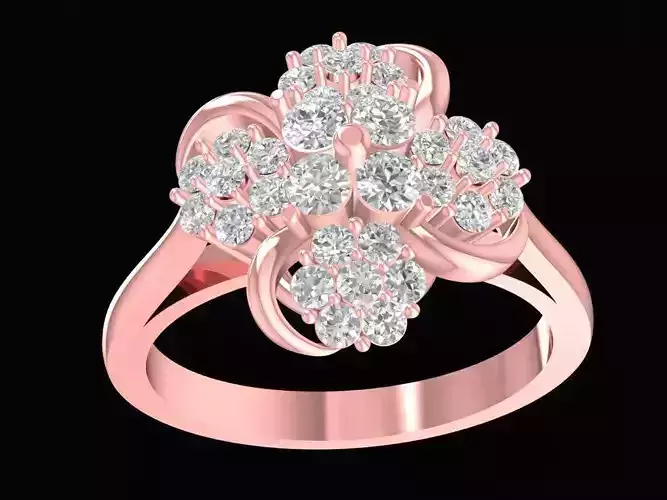 Luxury Floral Diamond Cluster Ring for Women 3D Model 2444