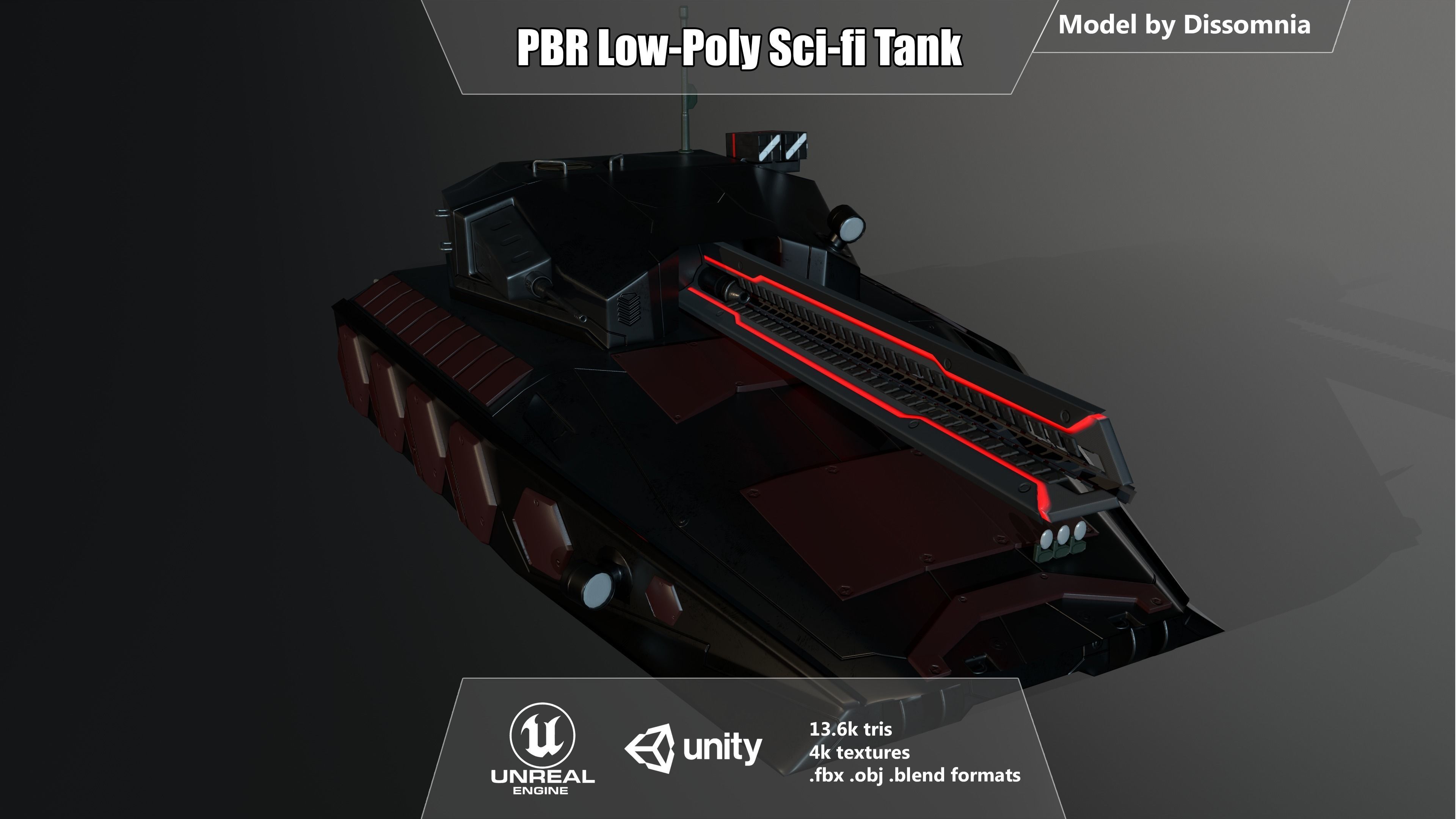 Gameready Sci-Fi Heavy Tank With Railgun Low-poly 3D model_0