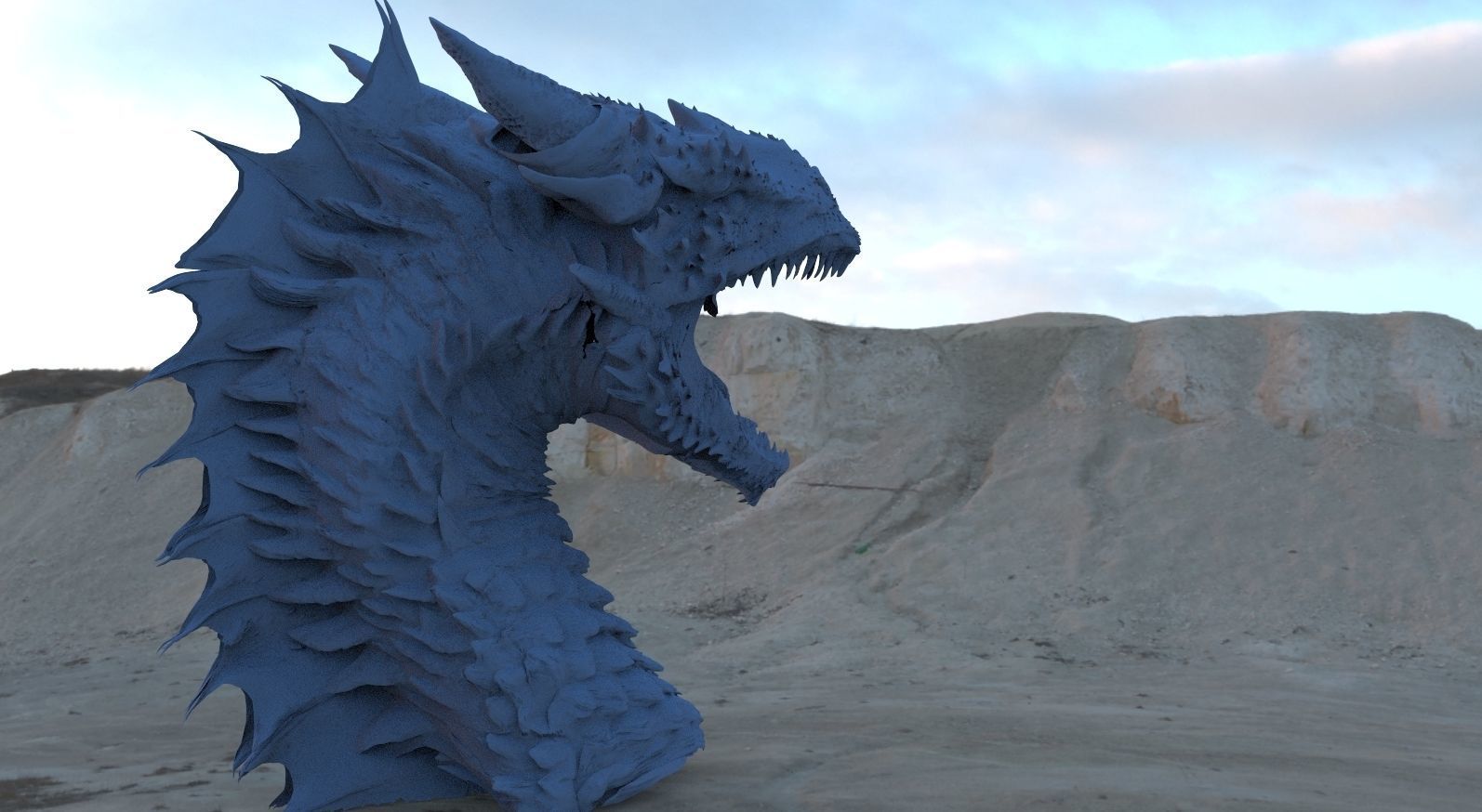 Dragon head roar posed head 3D model_2