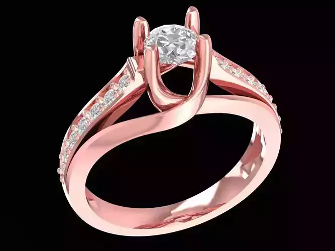 Elegant Solitaire Diamond Engagement Ring 3D Model 2445