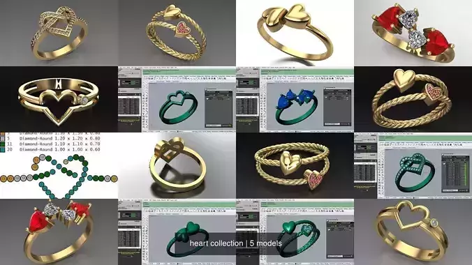 heart collection shaped gold ring with diamonds 