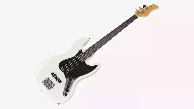 Bass guitar electric 4-string 02 white 3D model
