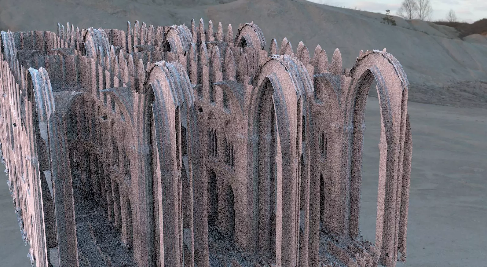Cathedral interior sketchy very long hallways 3D model