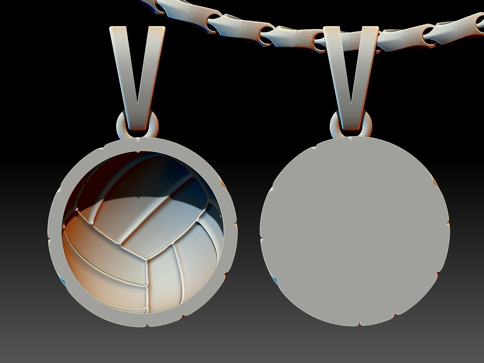 Volleyball Ball Pendant Sculpture jewelry gold 3D print model_3