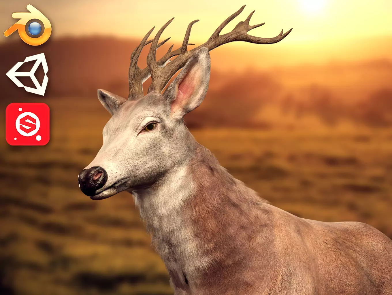 Animated Lowpoly Fur Deer Stag   Low-poly 3D model_0