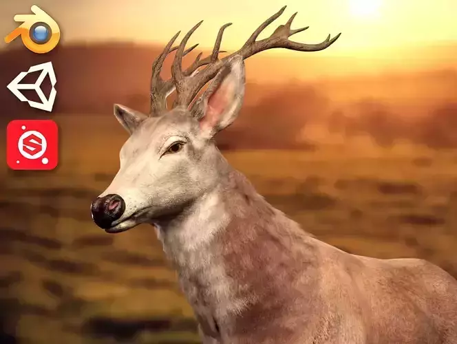 Animated Lowpoly Fur Deer Stag   Low-poly 3D model