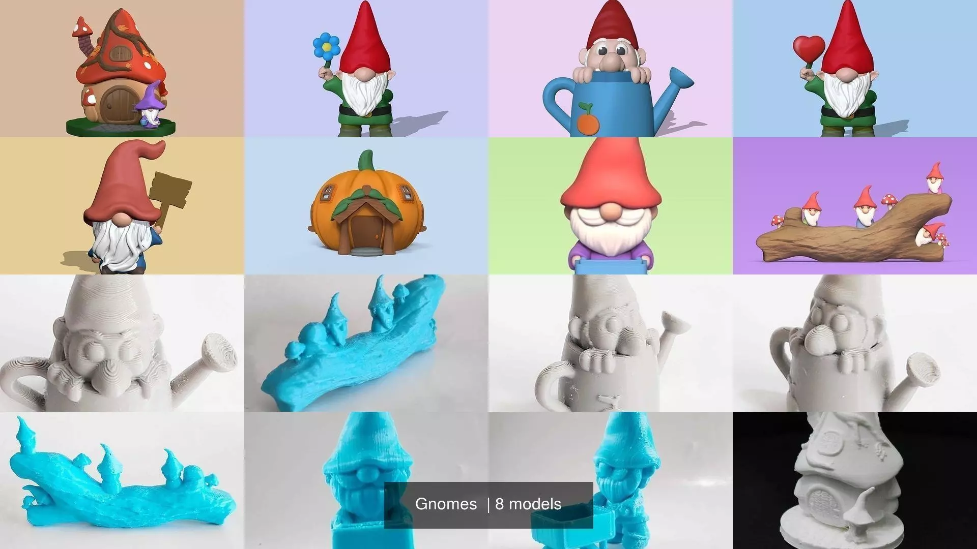 Gnomes gnome holding flower 3D Model Collection_1