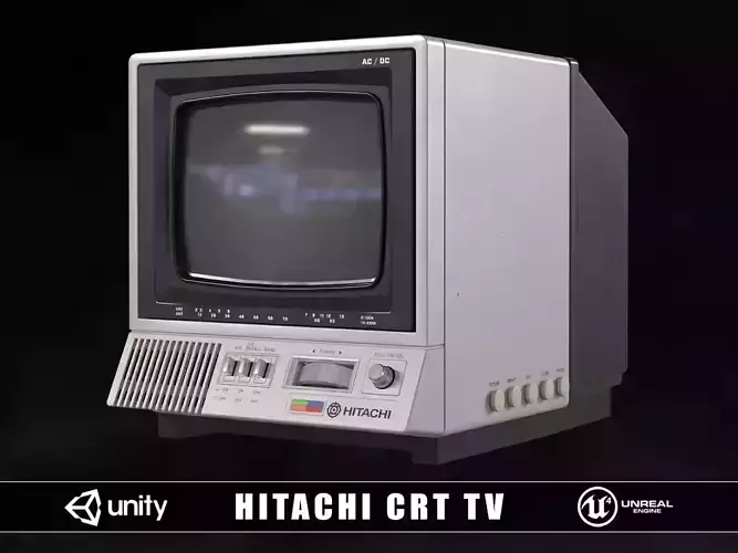 Retro 80s Hitachi CRT TV Low-poly 3D model